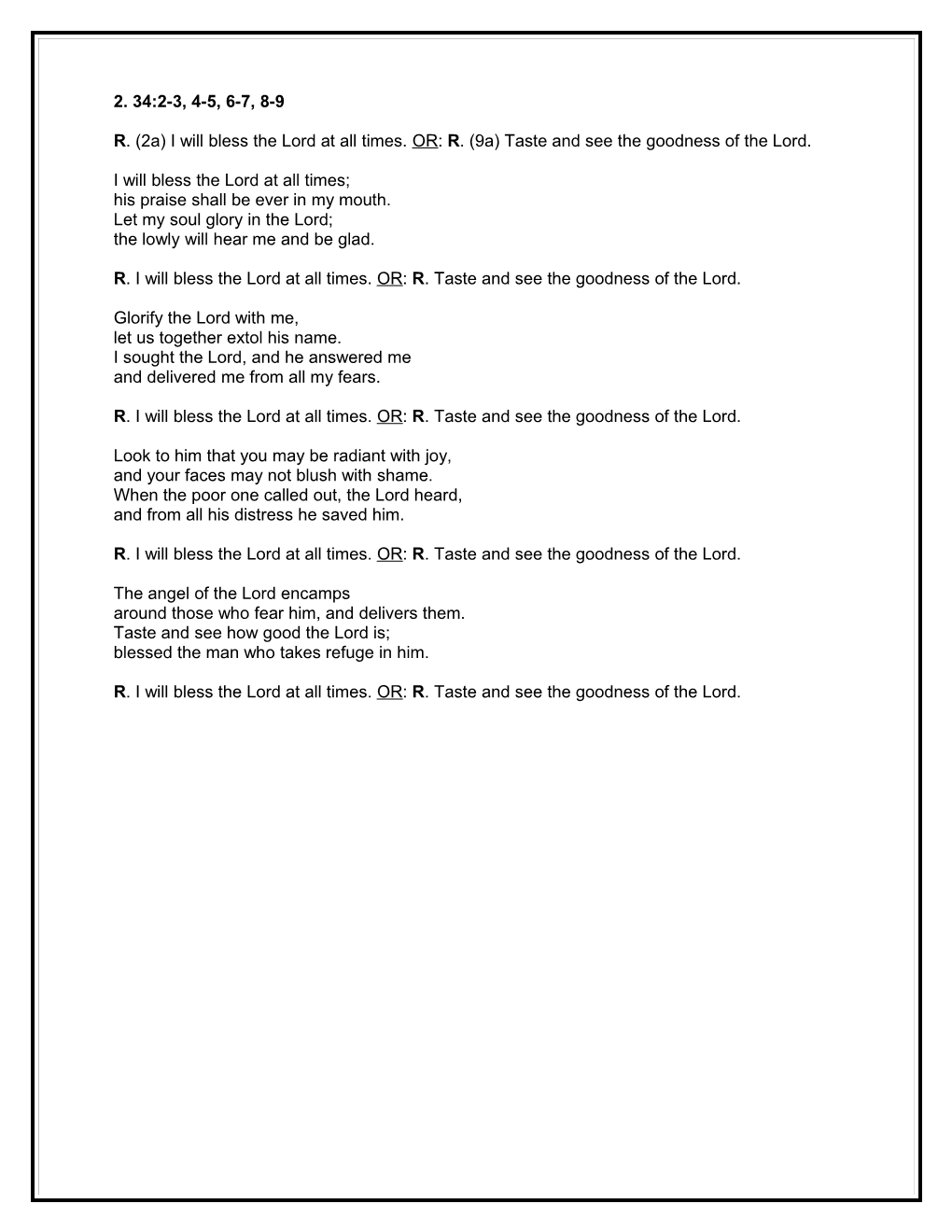 Options for Responsorial Psalm