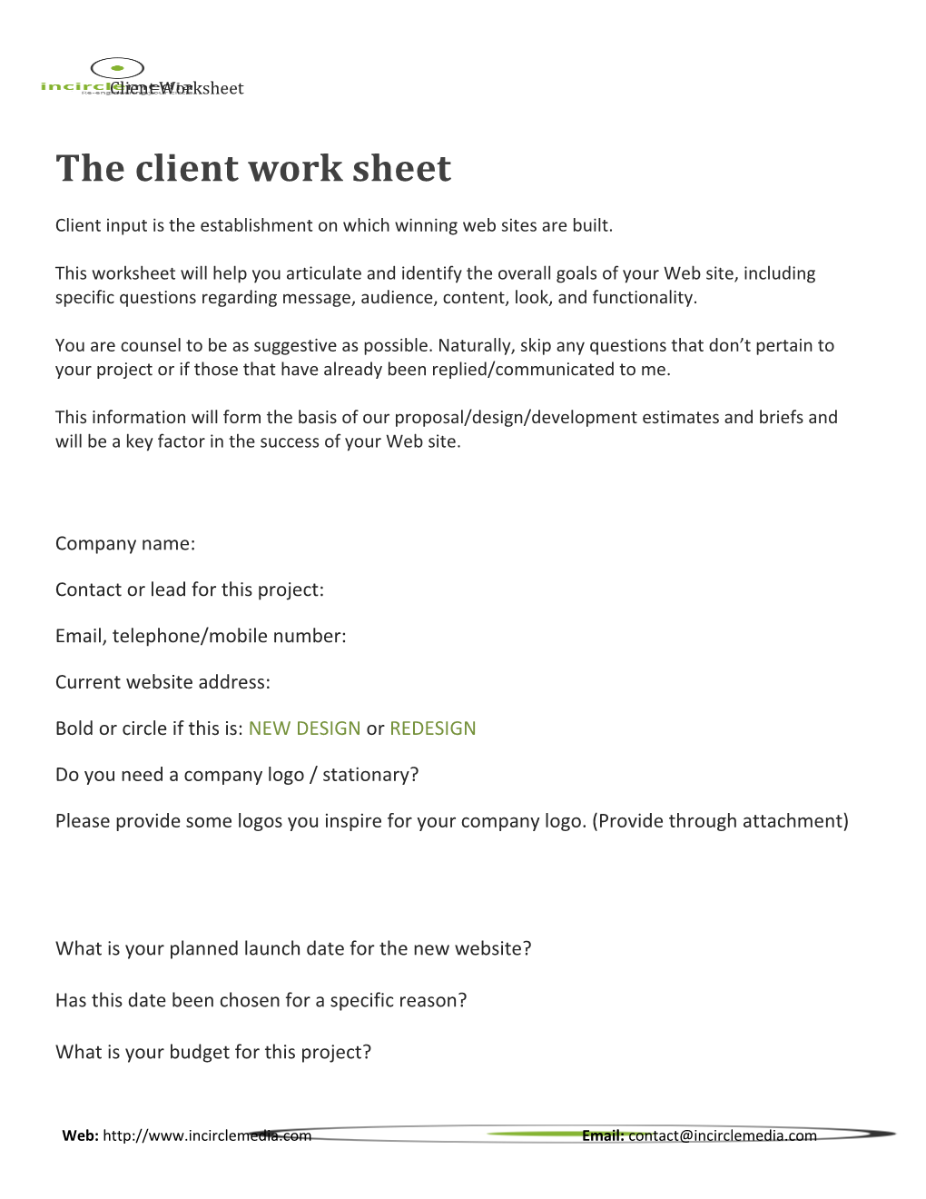 The Client Work Sheet