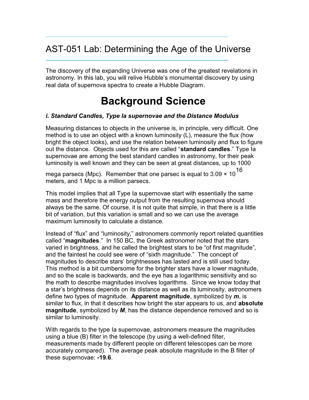 AST-051 Lab: Determining the Age of the Universe