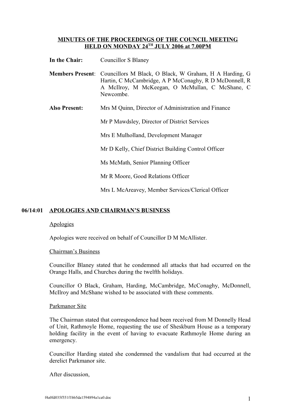 Minutes of the Proceedings of the Council Meeting