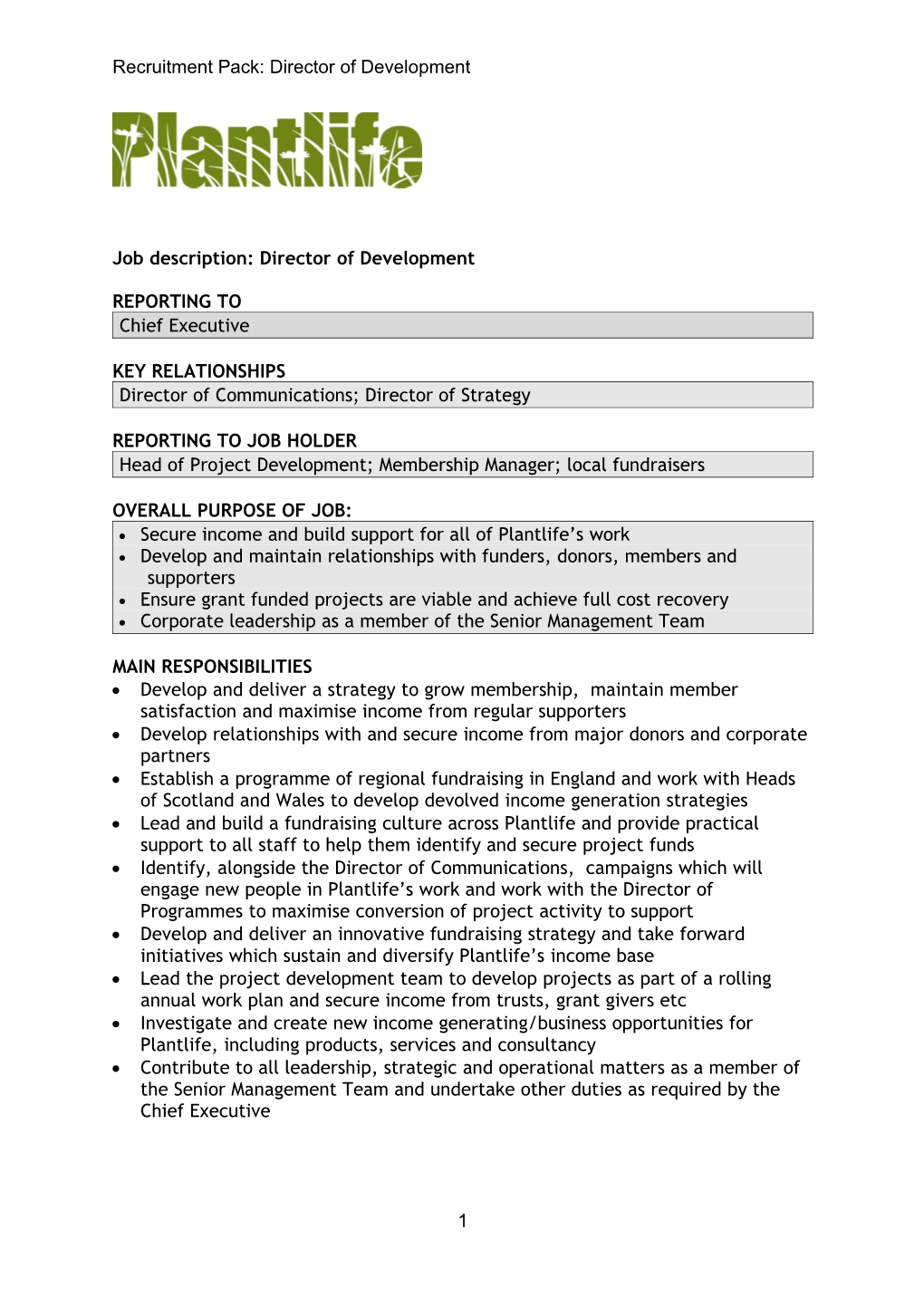 Recruitment Pack: Director of Development