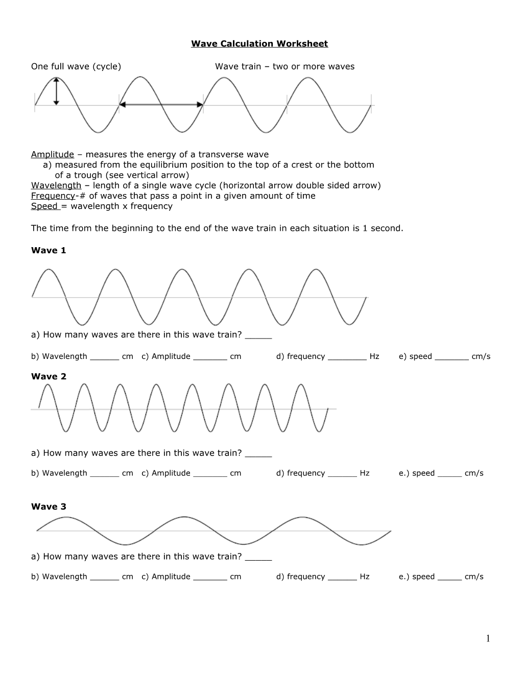 Wave Calculation Worksheet