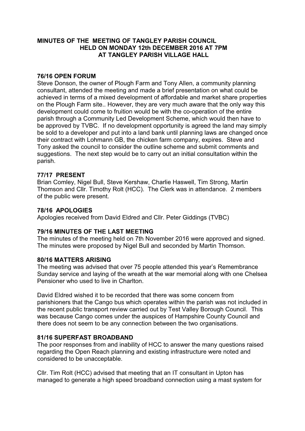 Minutes of the Meeting of Tangley Parish Council s1