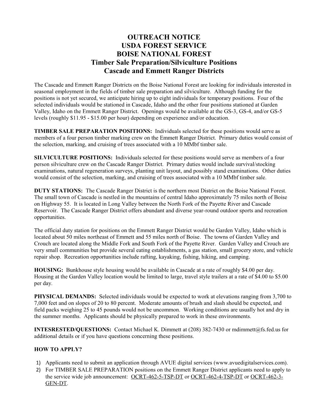 Timber Sale Preparation/Silviculture Positions