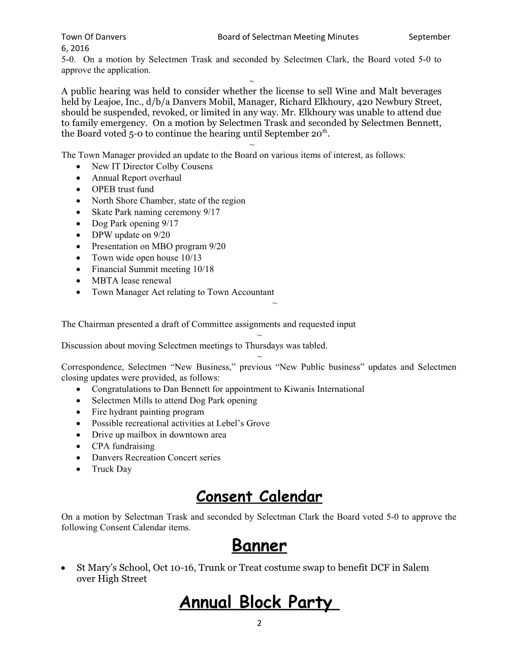 Town of Danvers Board of Selectman Meeting Minutes February 2, 2016