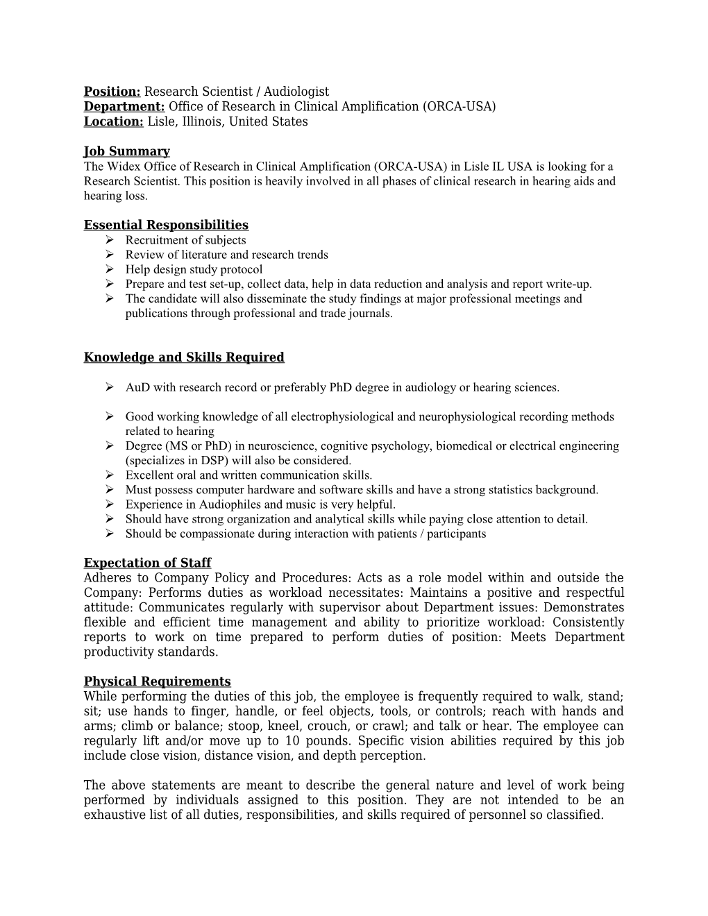 Position: Research Scientist / Audiologist