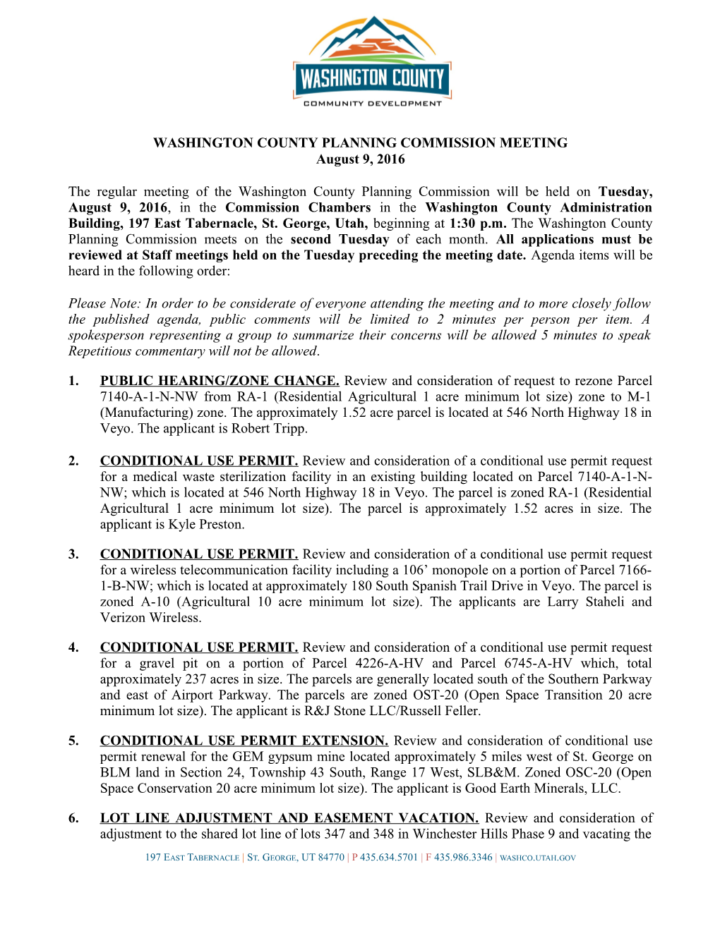 Washington County Planning Commission Meeting