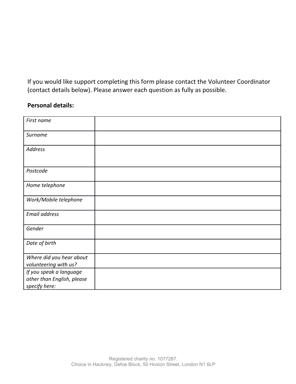 Volunteer Registration Form s3