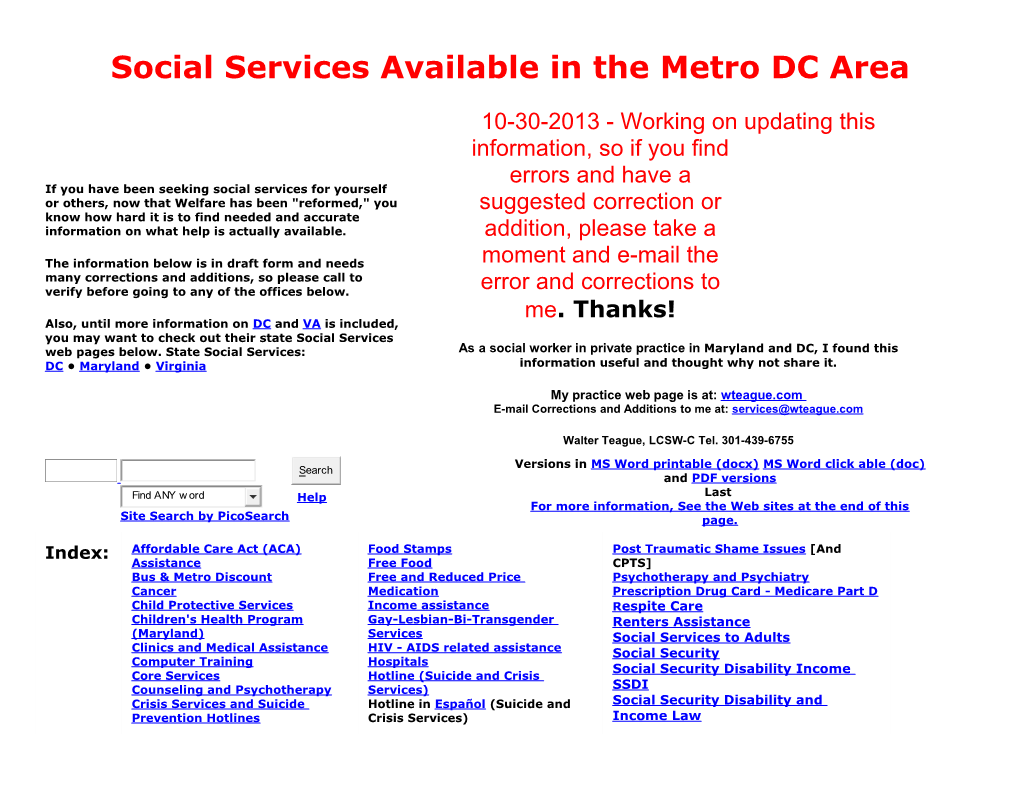 Social Services Available in the Metro DC Area