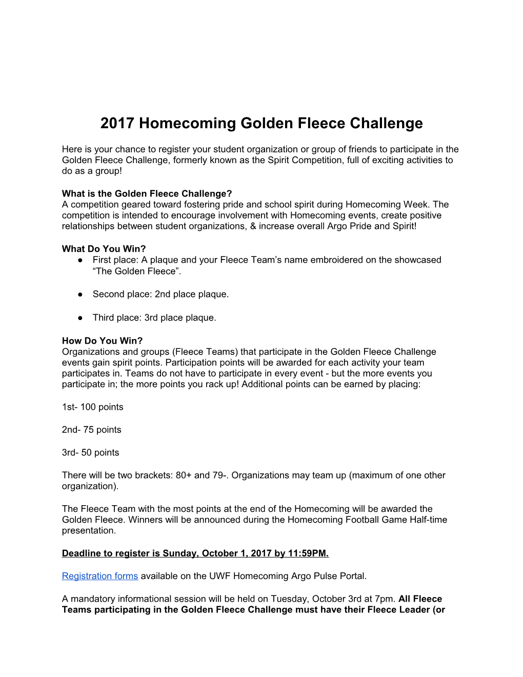 2017 Homecoming Golden Fleece Challenge