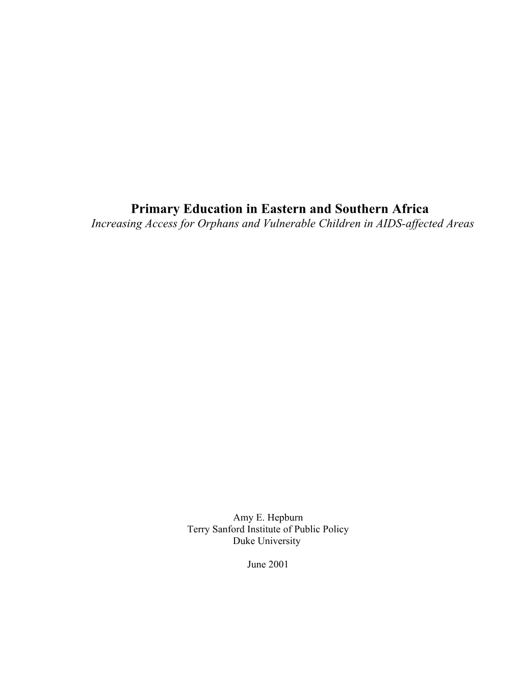 Primary Education in Eastern and Southern Africa