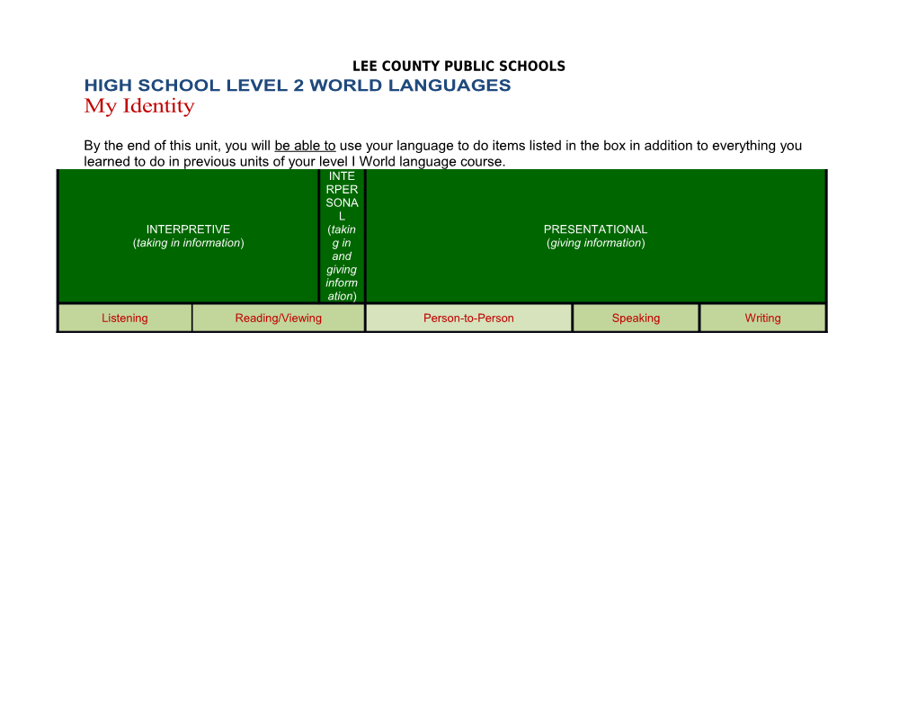 High School Level 2 World Languages