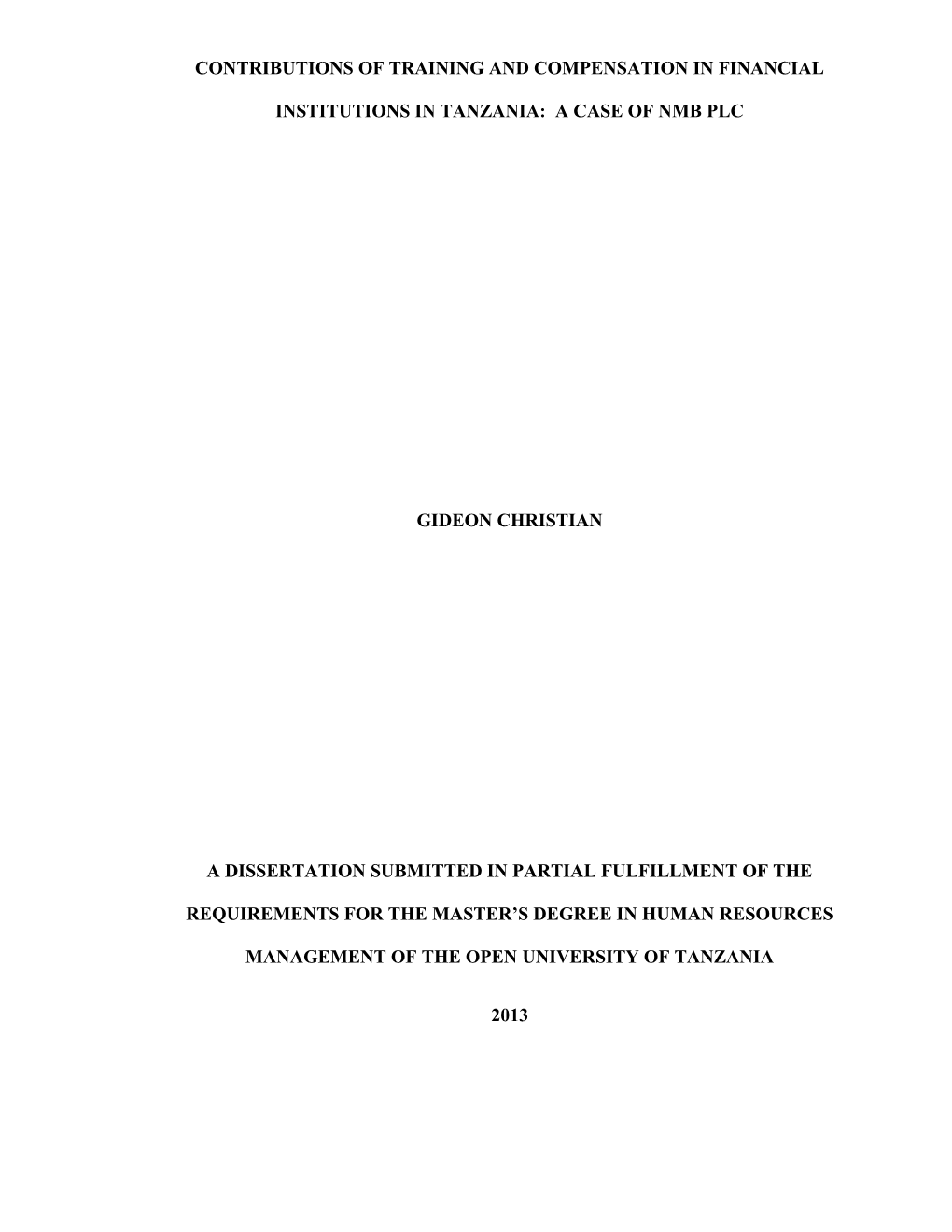 Contributions of Training and Compensation in Financial Institutions in Tanzania: a Case