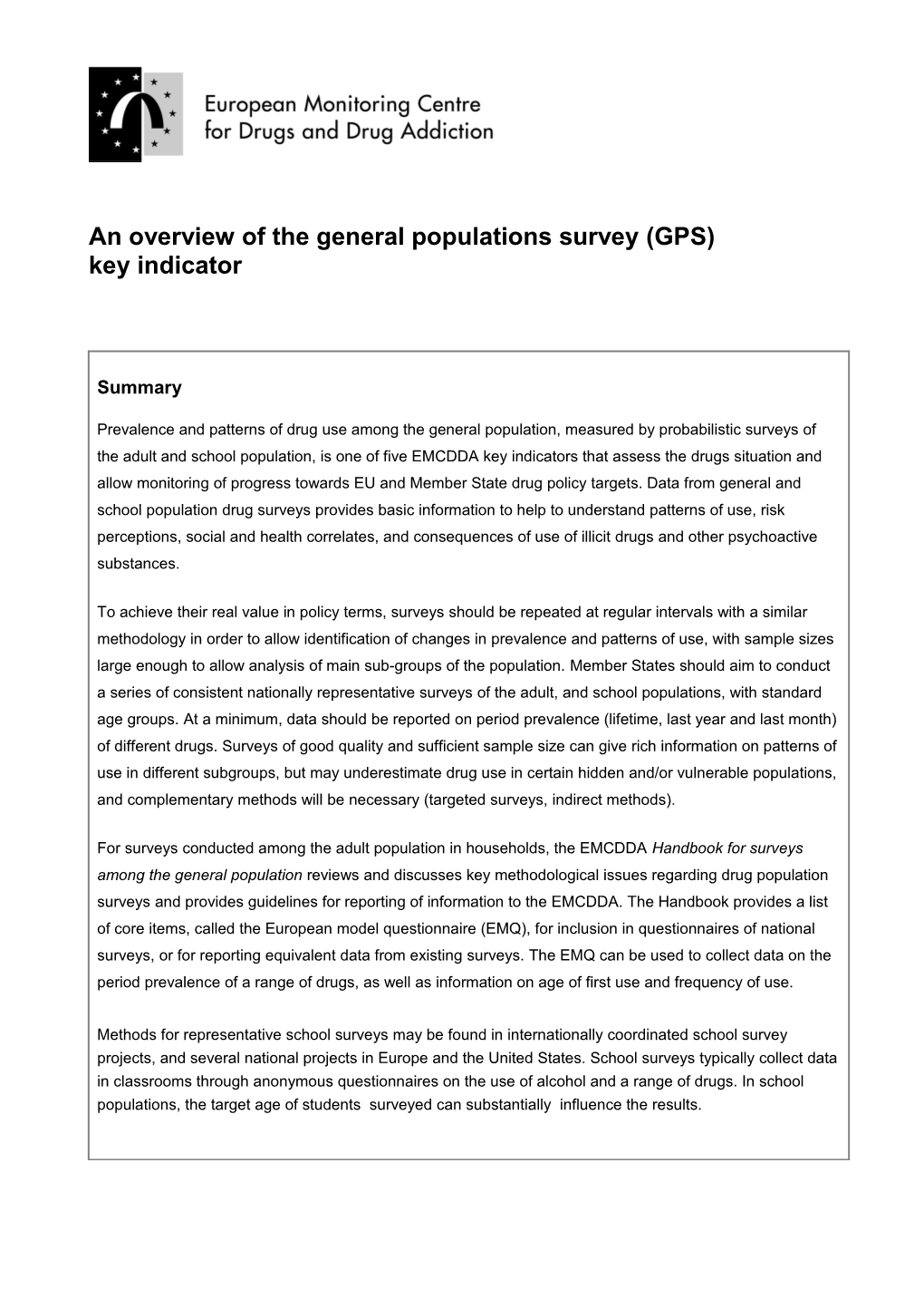 An Overview of the General Populations Survey (GPS) Key Indicator