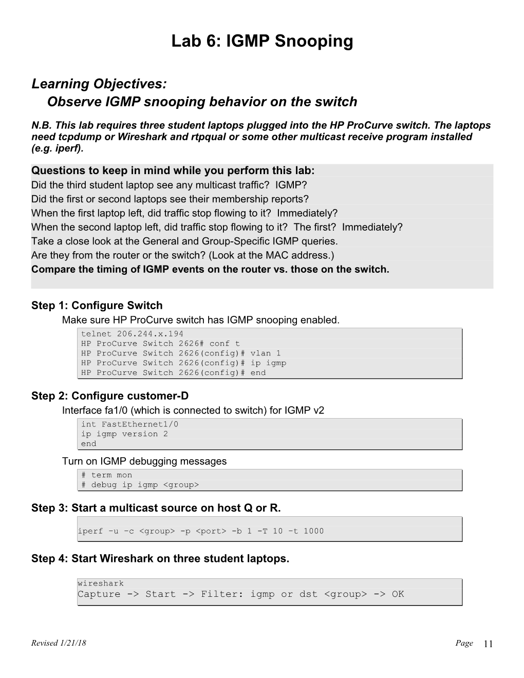 Lab 6: IGMP Snooping