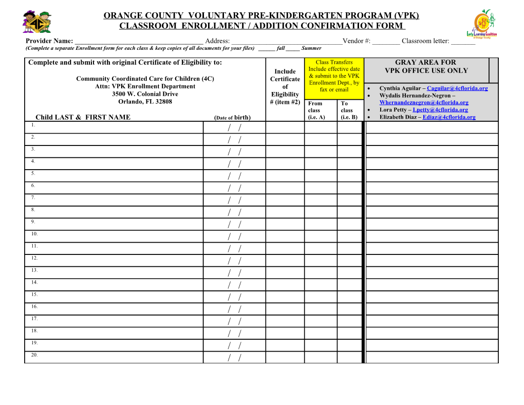 Orange County 2006-2007 Voluntary Pre-Kindergarten Program (Vpk)