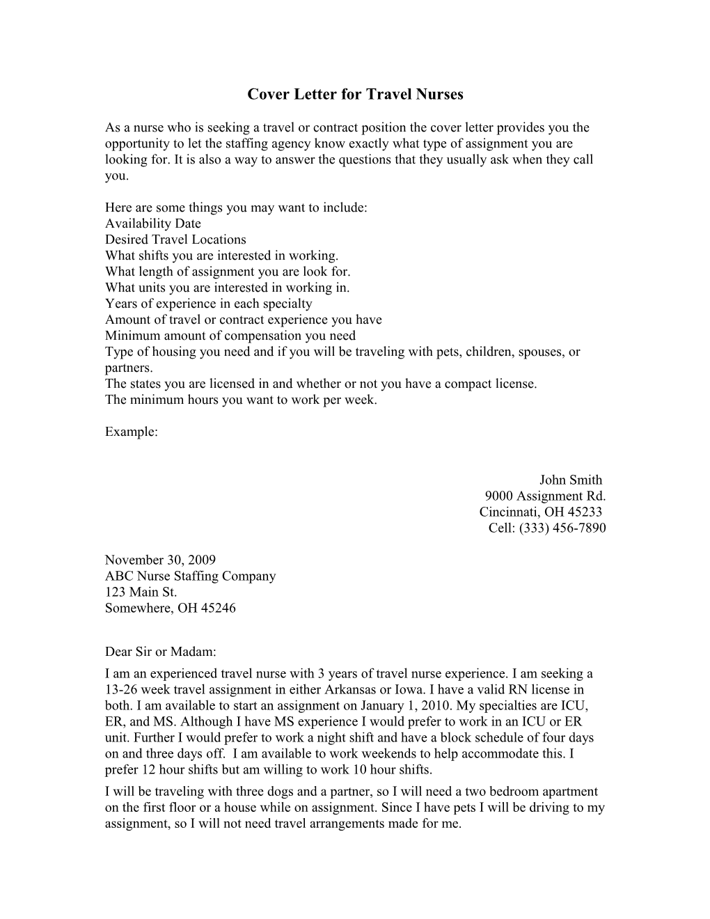 Cover Letter for Travel Nurses