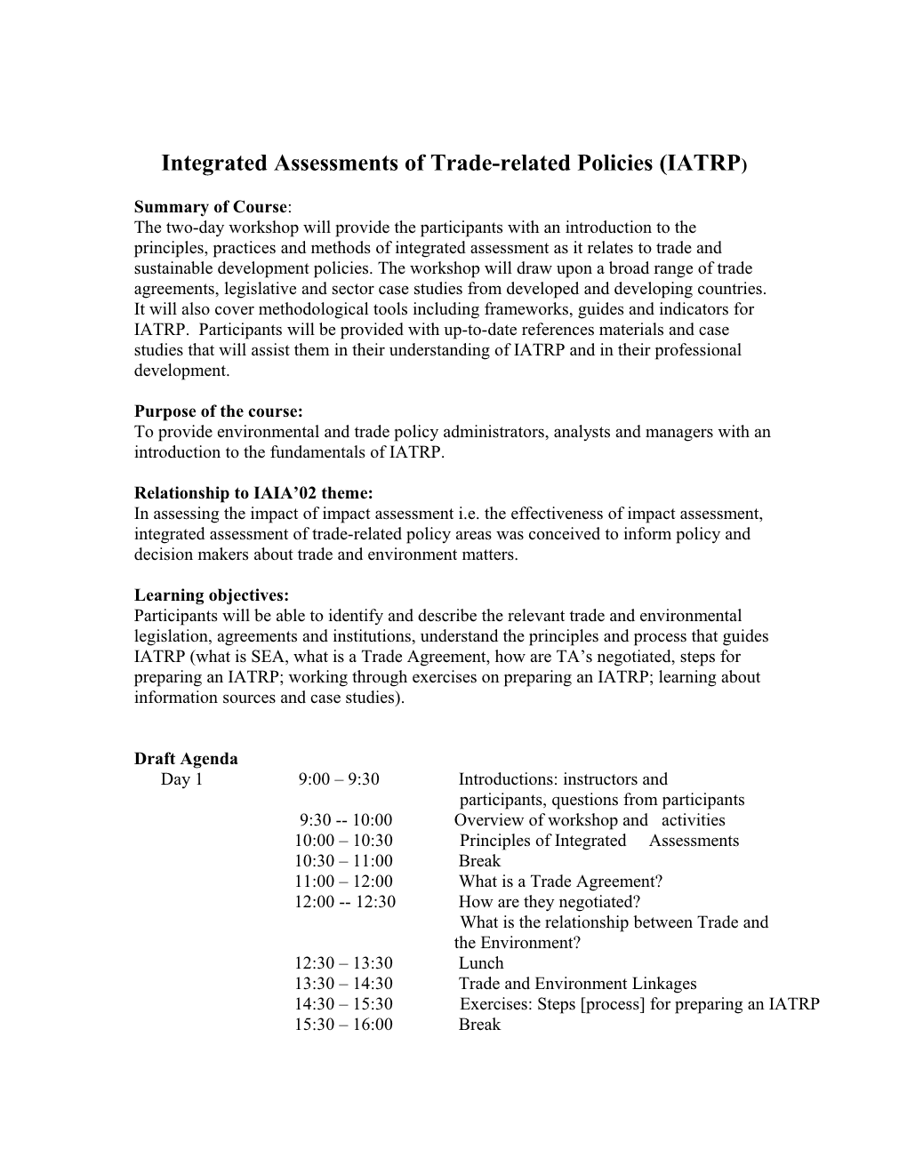 IAIA 02 Pre-Meeting Training Course