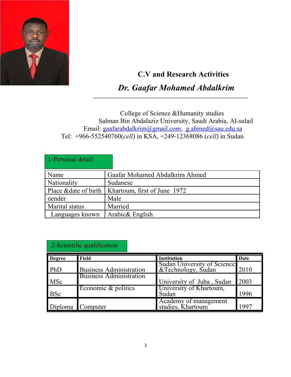 C.V and Research Activities