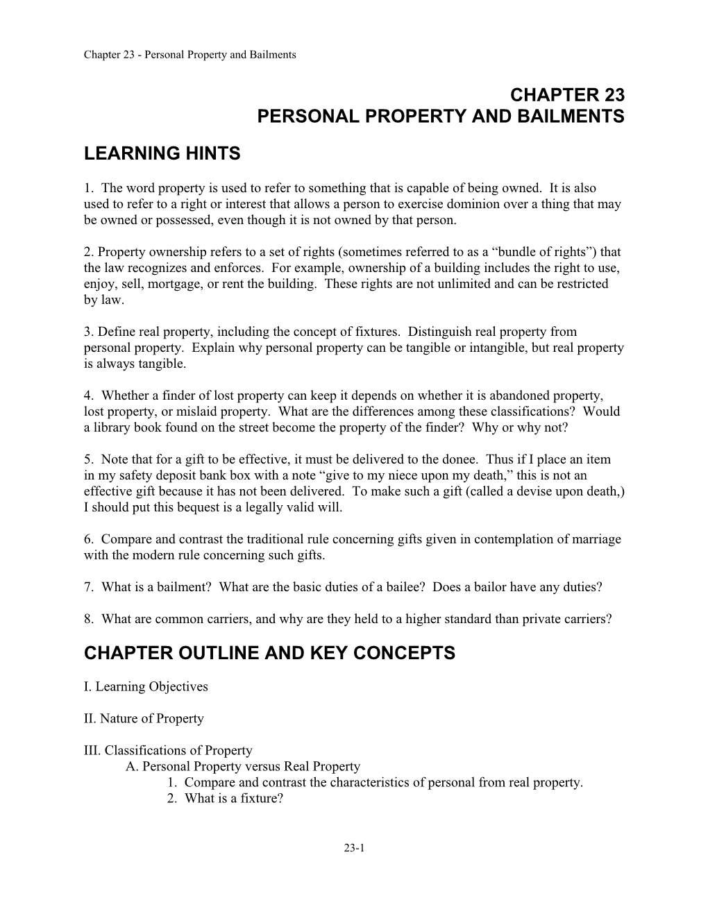 Chapter 23 - Personal Property and Bailments