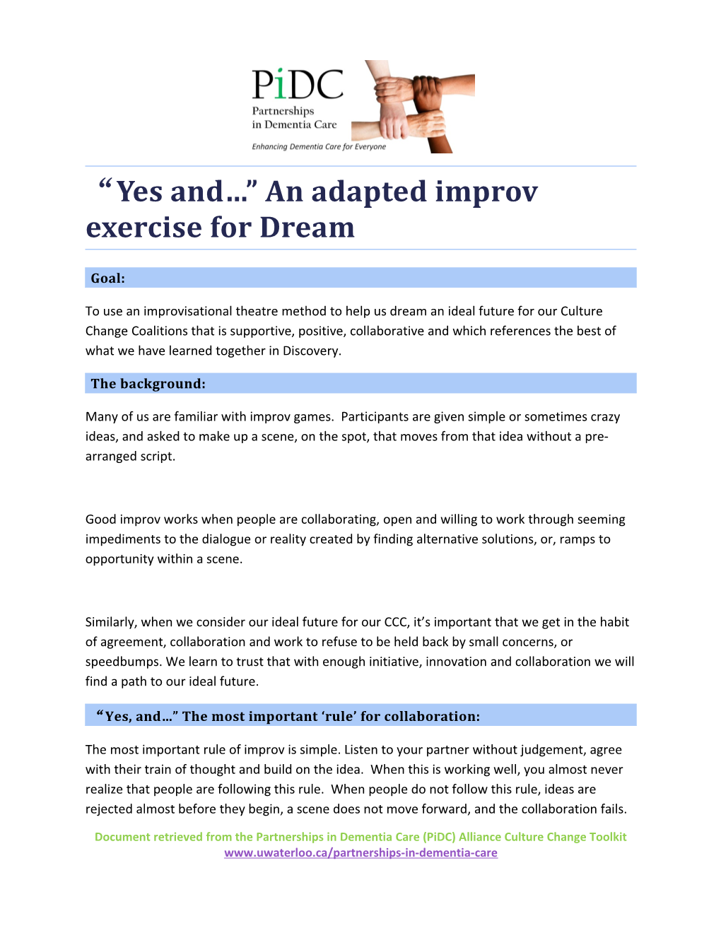 Yes and an Adapted Improv Exercise for Dream