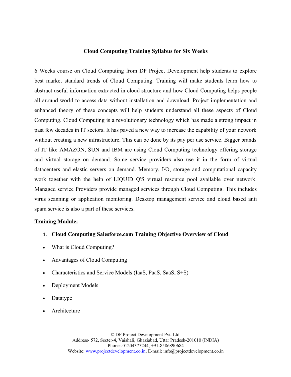 Cloud Computing Training Syllabus for Six Weeks