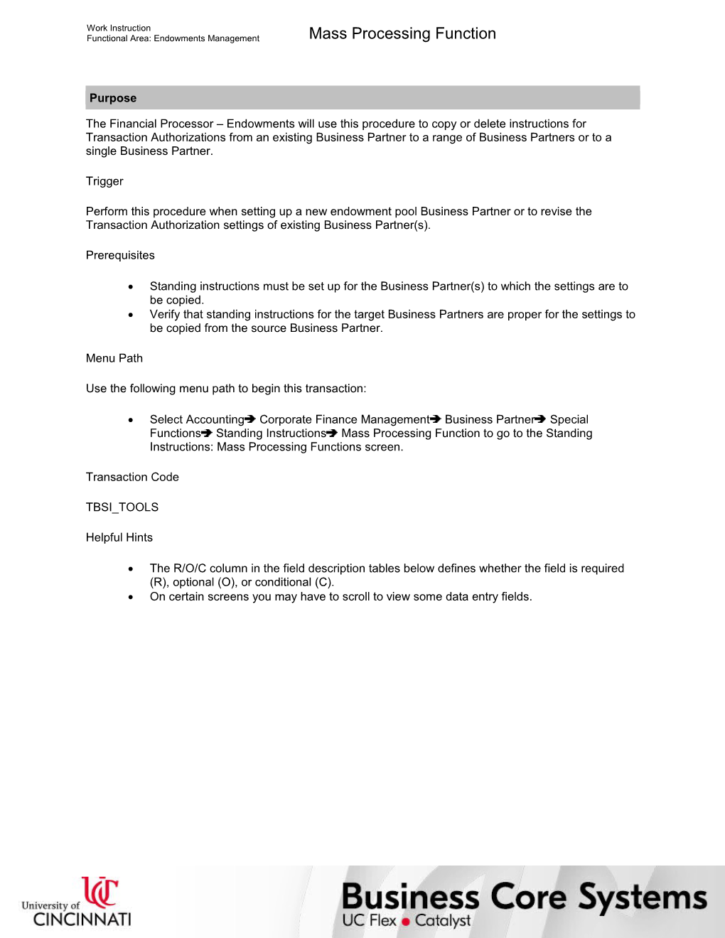 Mass Processing Function