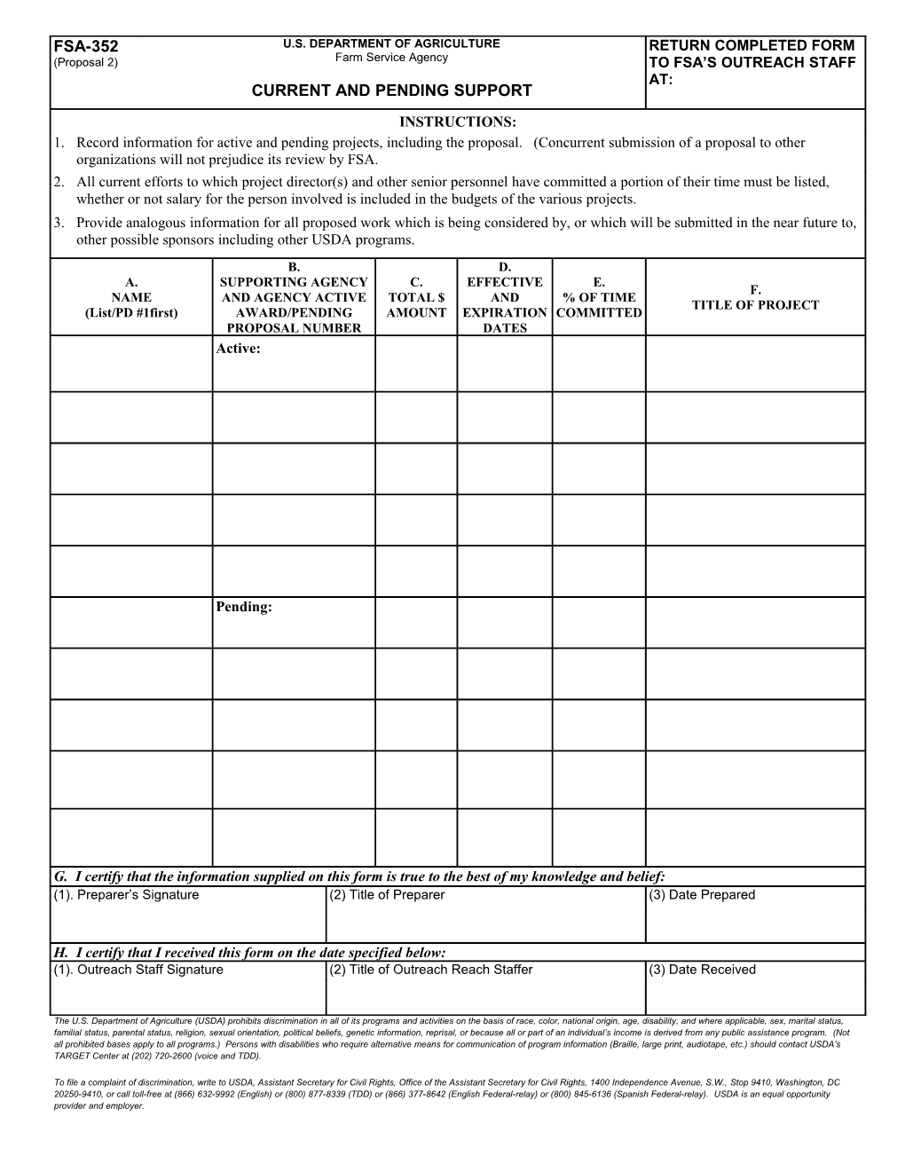Return Completed Form to Fsa S Outreach Staff At