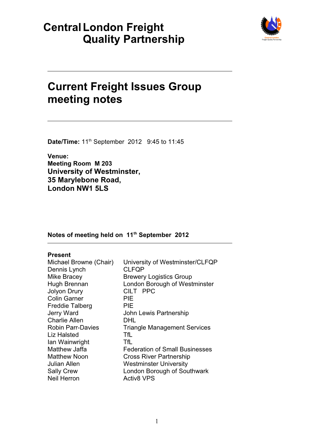 Current Freight Issues Group