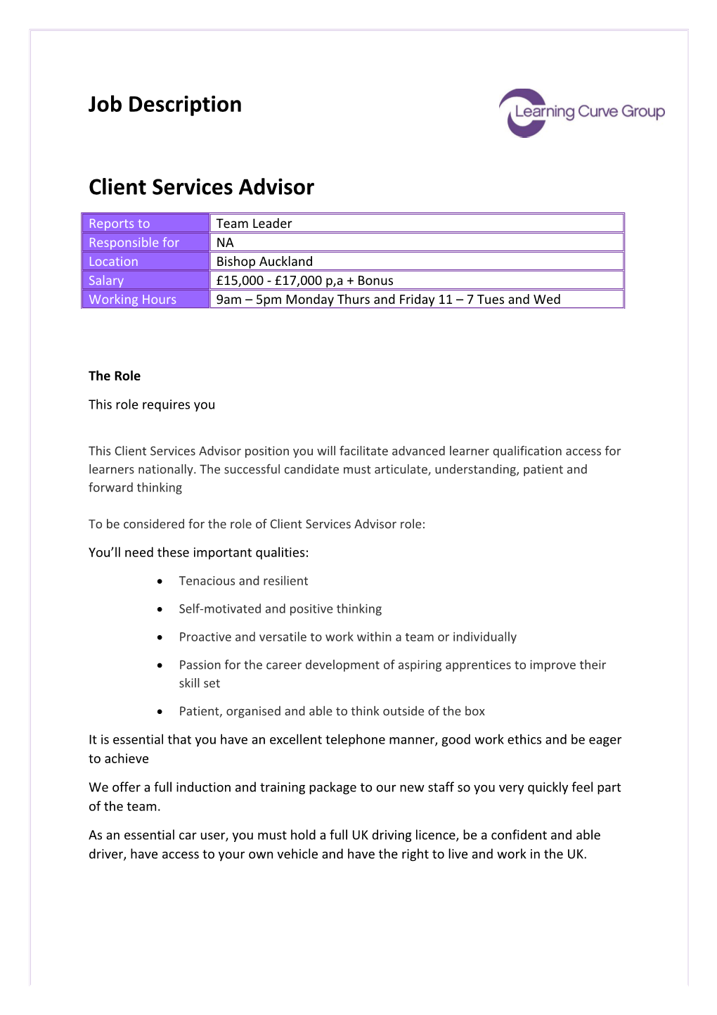 Client Services Advisor