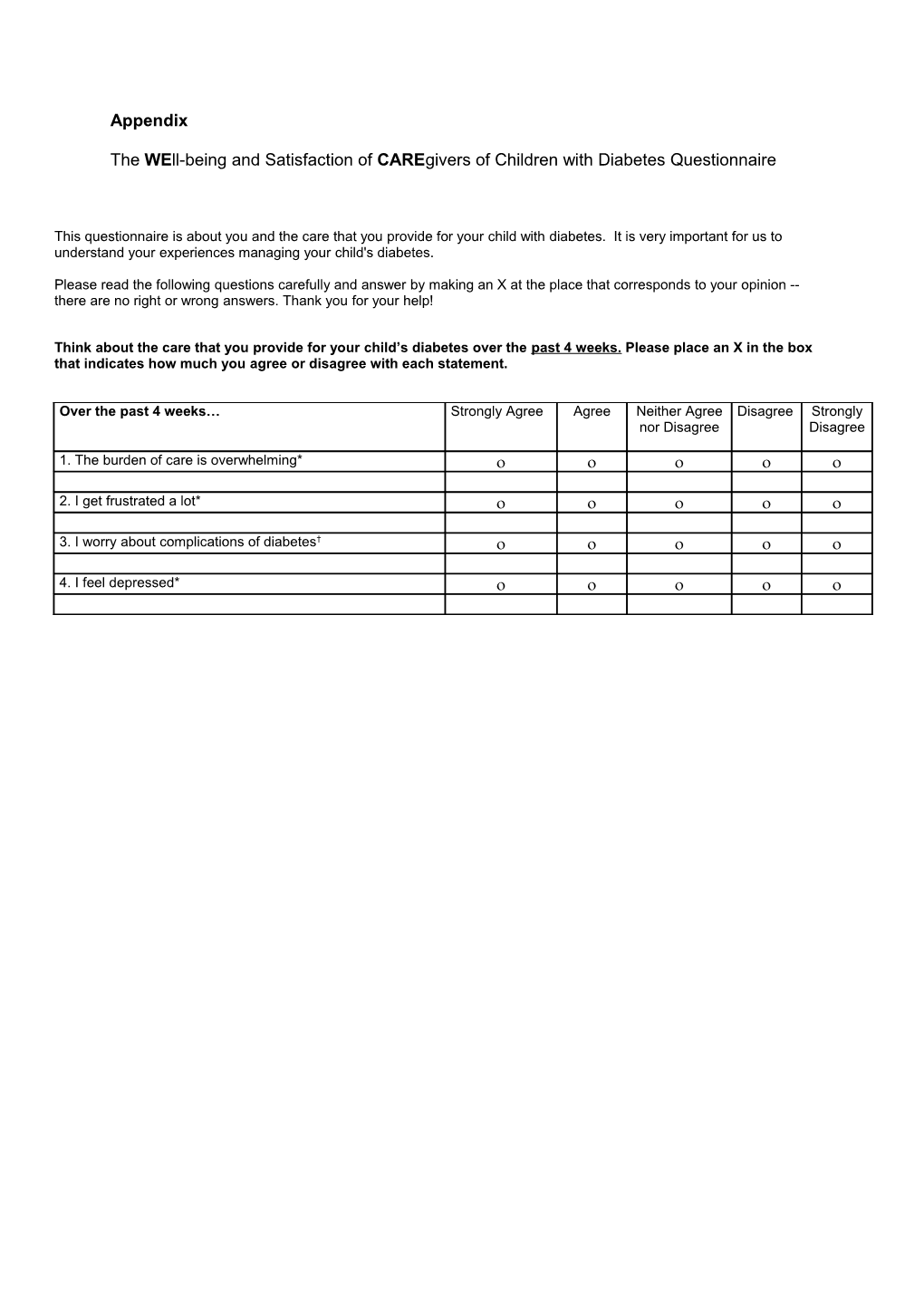 The Well-Being and Satisfaction of Caregivers of Children with Diabetes Questionnaire