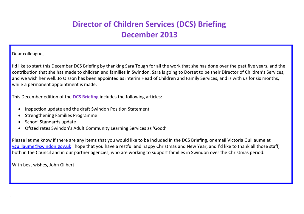 Director of Children Services (DCS) Briefing