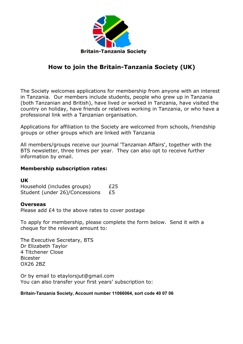 How to Join the Britain-Tanzania Society (UK)