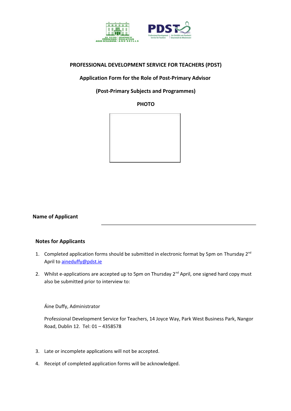 PDST Asssociate Application Form s1
