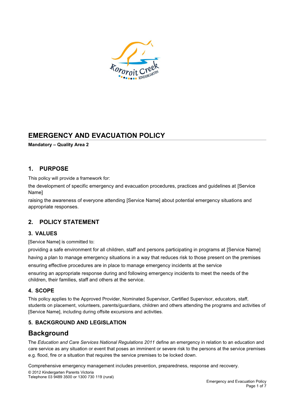 Emergency and Evacuation Policy