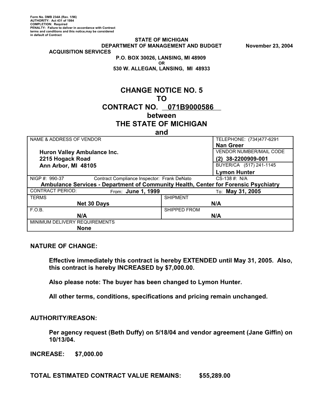 Form No. DMB 234A (Rev. 1/96) s1