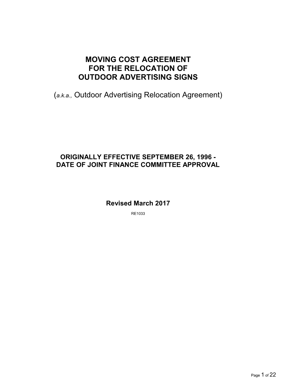 Moving Cost Agreement