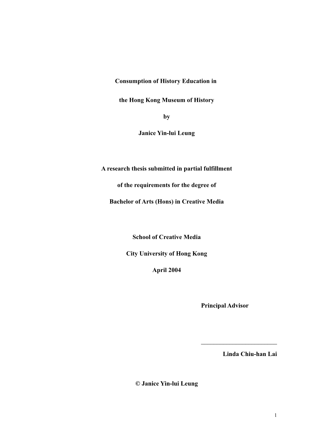 A Research Thesis Submitted in Partial Fulfillment