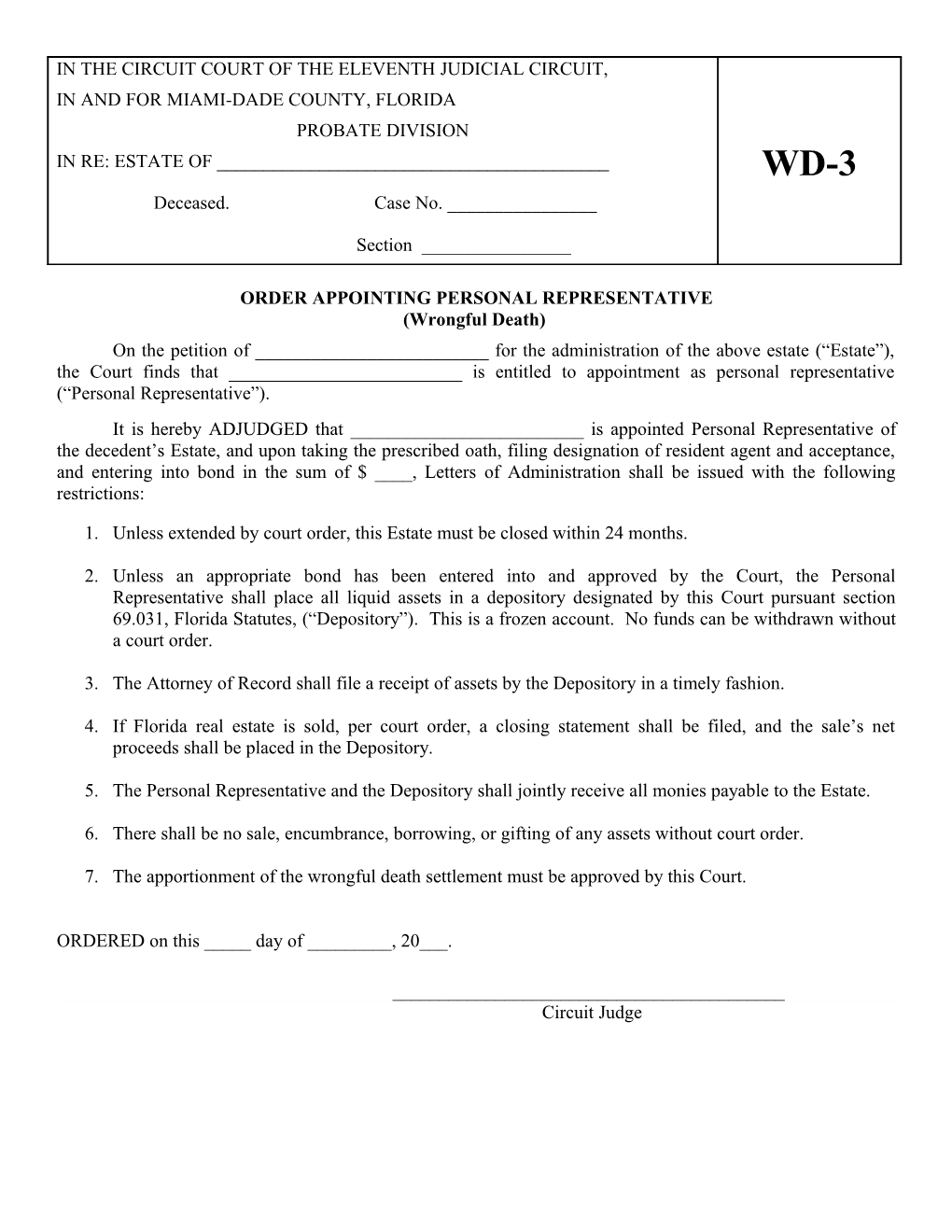 Order Appointing Personal Representative