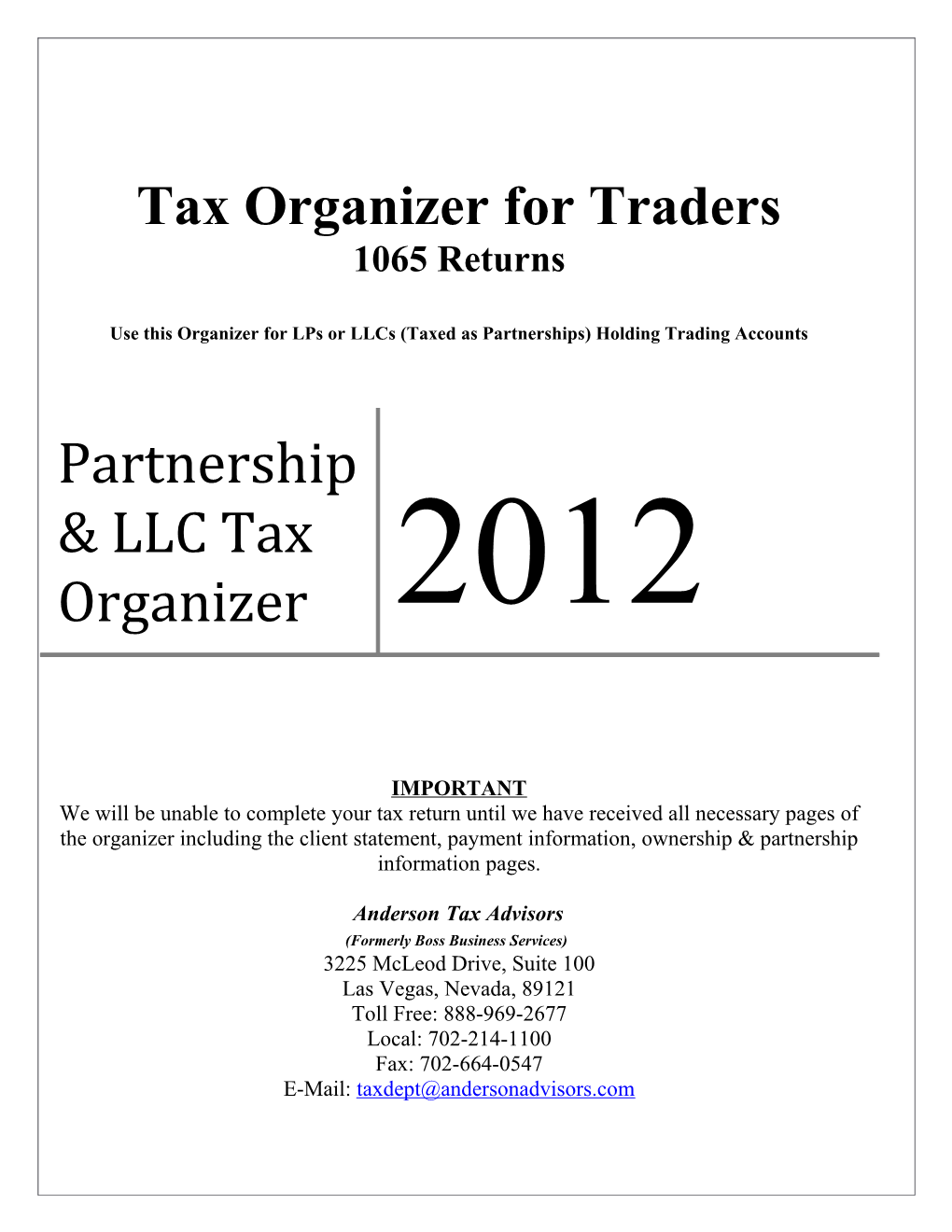Tax Organizer for Traders