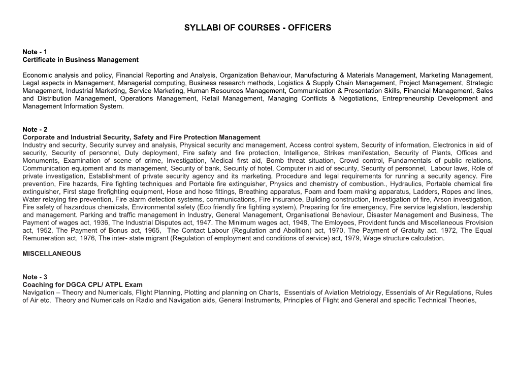 Syllabi of Courses - Officers s1