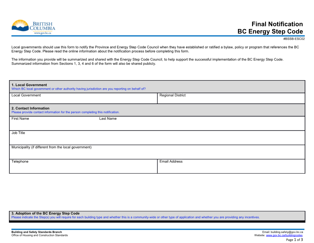 Local Governments Should Use This Form to Notify the Province and Energy Step Code Council