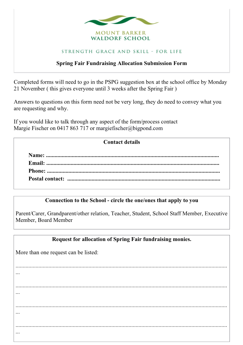 Spring Fair Fundraising Allocation Submission Form