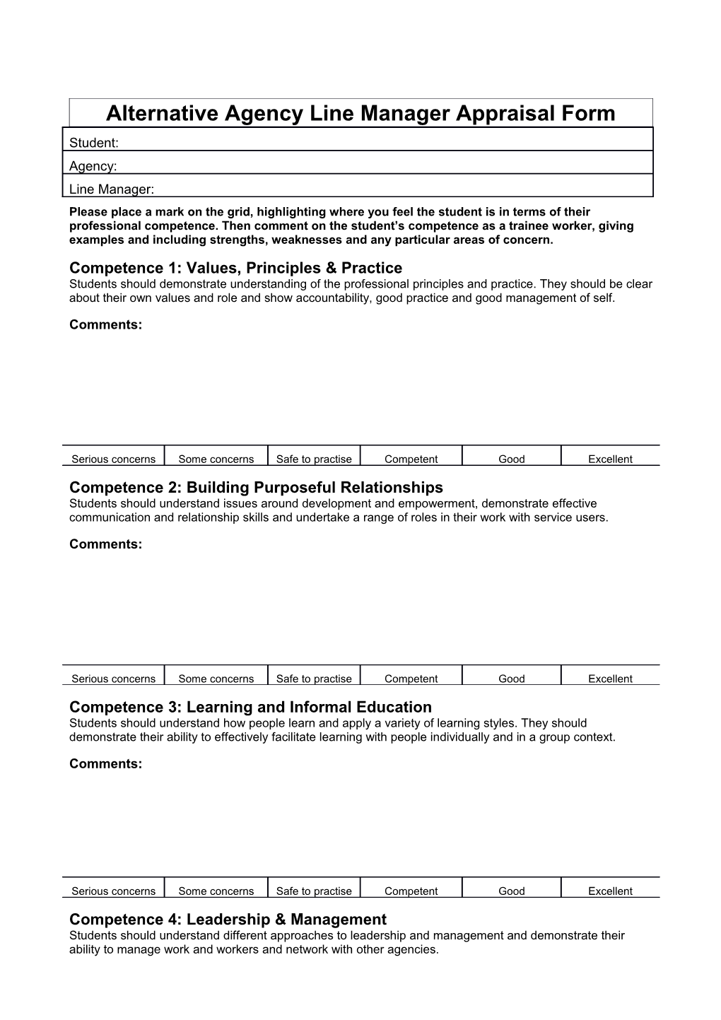 Alternative Agency Line Manager Appraisal Form