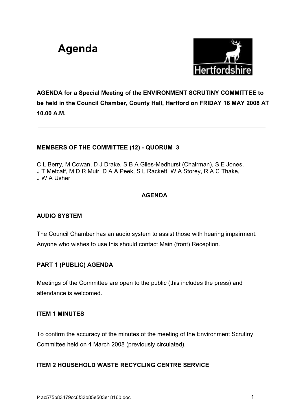 AGENDA for a Meeting of the RESOURCES SCRUTINY COMMITTEE in The