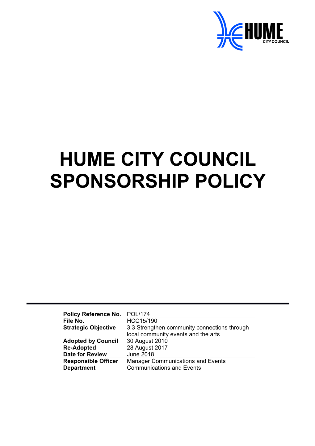 Hume City Council Sponsorship Policy