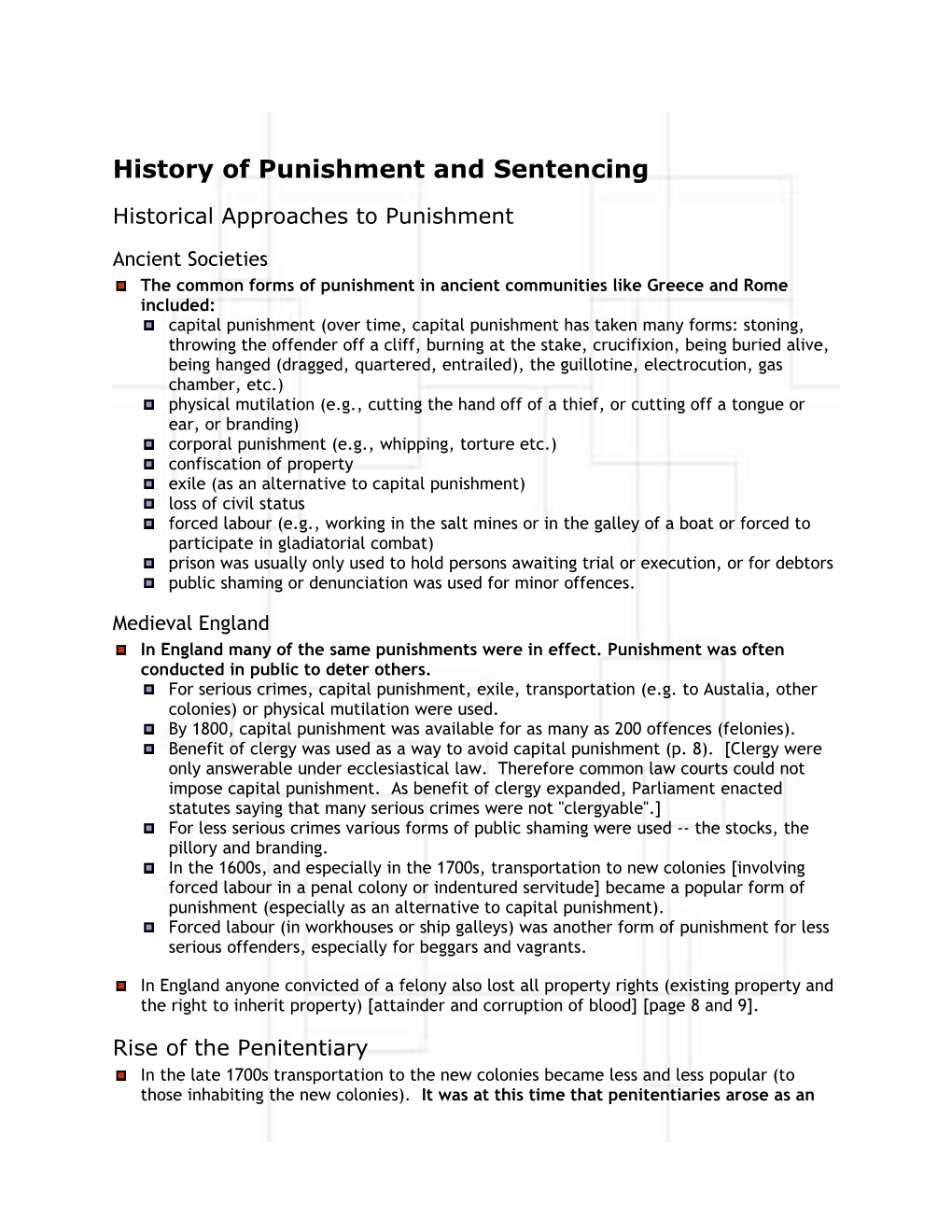 History of Punishment and Sentencing