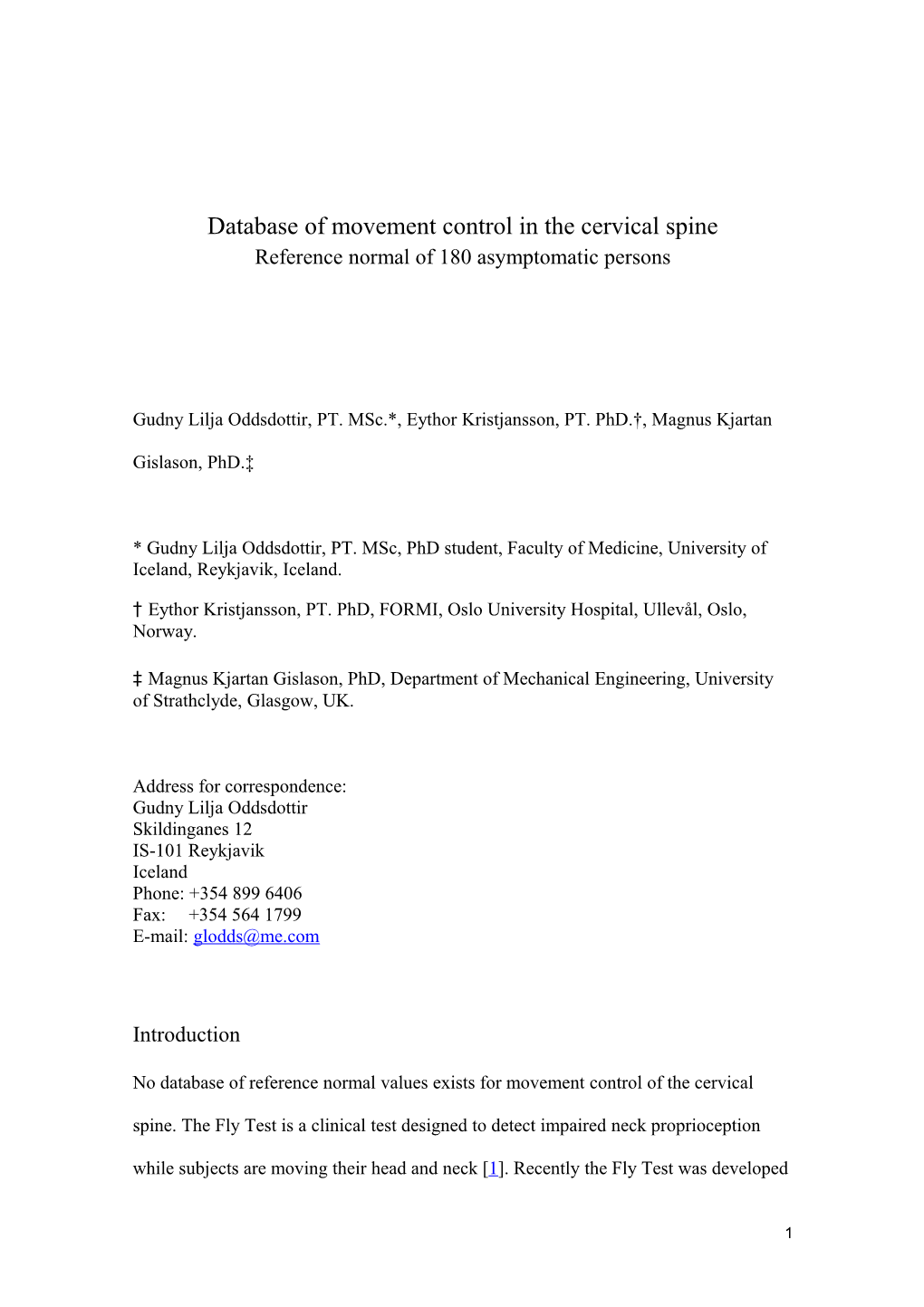 Normative Database of Movement Control in the Cervical Spine