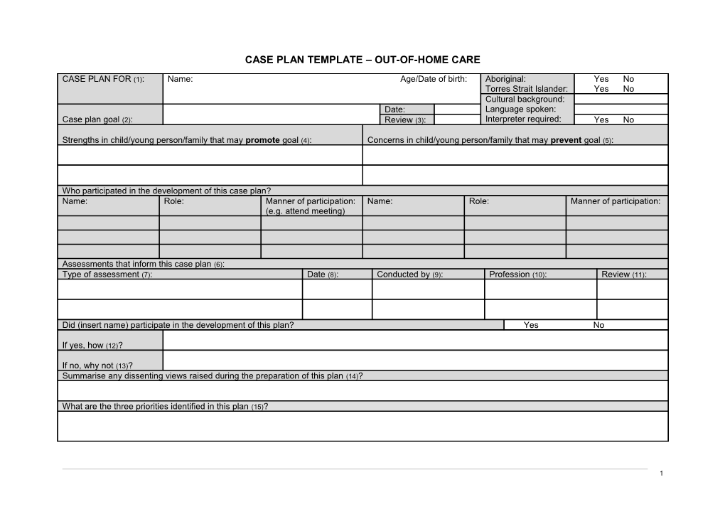 Case Plan Template - Out-Of-Home Care