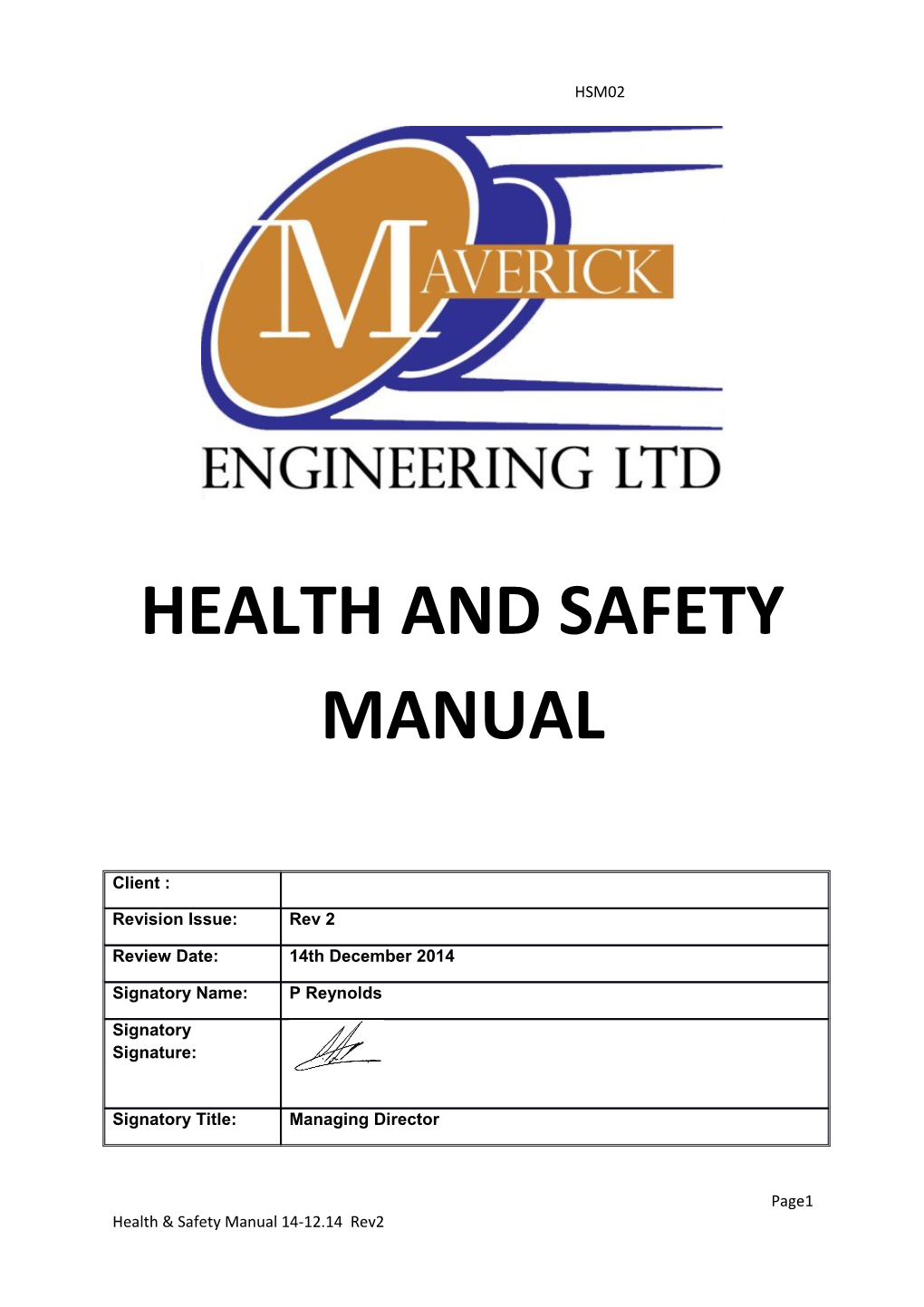 Quality, Health, Safety and Welfare Manual Index